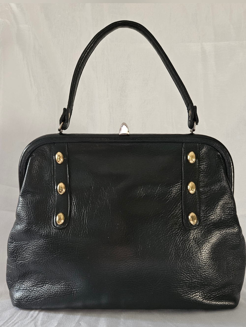 Roger Van S. Large Vintage Black Pebbled Leather Purse - Red Lined